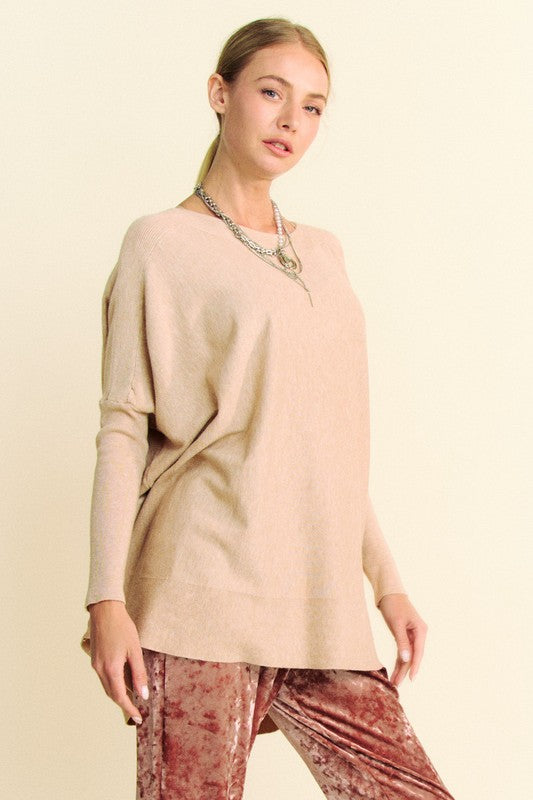 Davi & Dani Round Neck Dropped Shoulder Long Sleeve Knit Top - Classique Collection