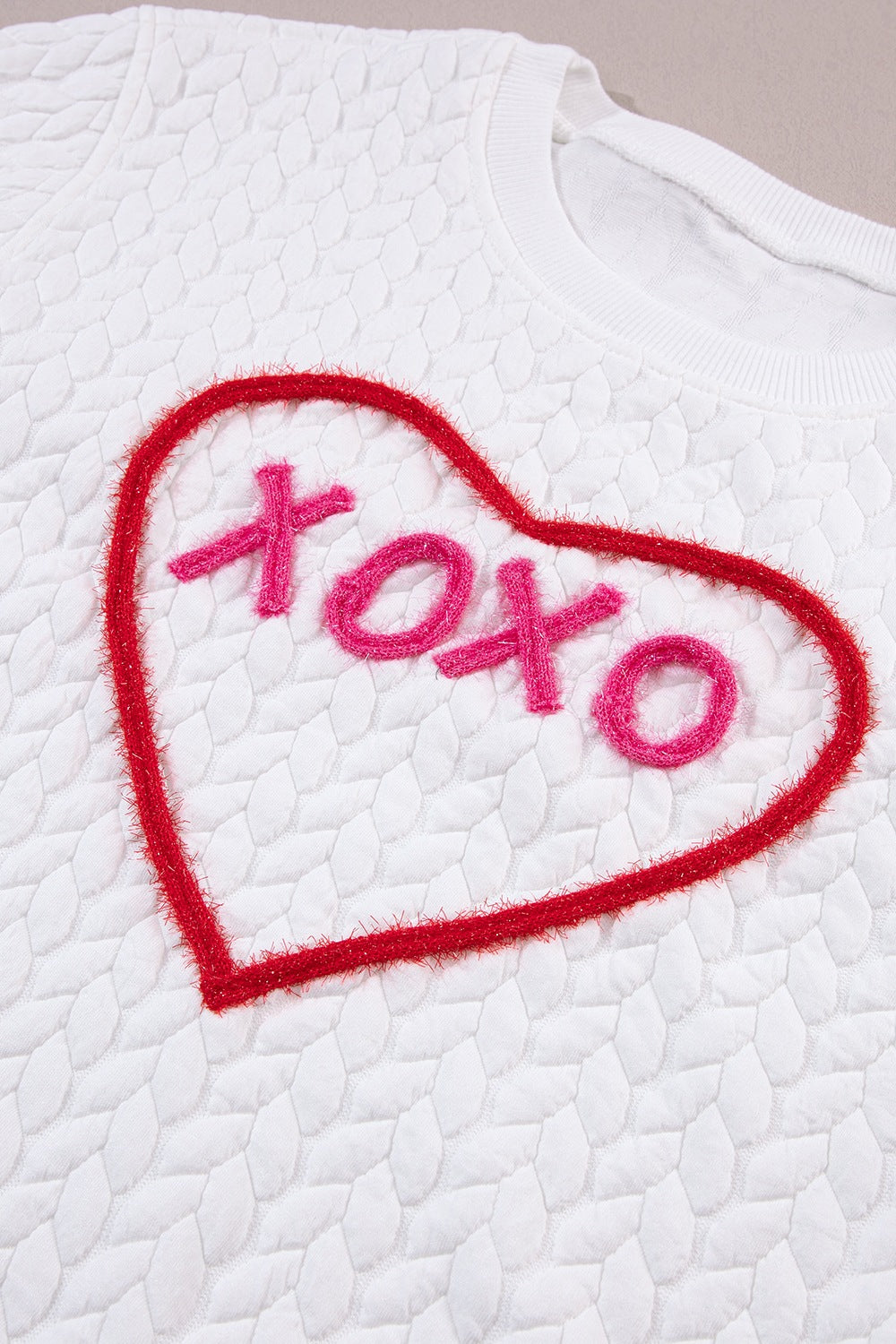 XOXO Heart Round Neck Dropped Shoulder Sweatshirt - ClassiQ