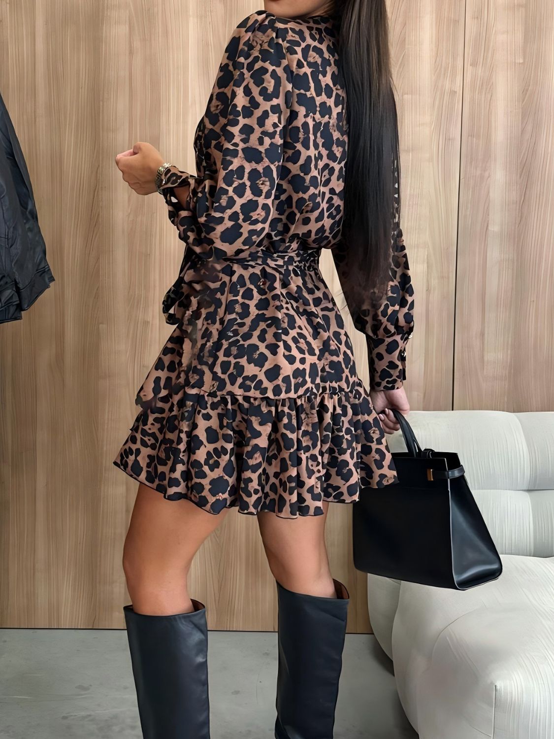 Tied Leopard Surplice Long Sleeve Dress - Classique Collection