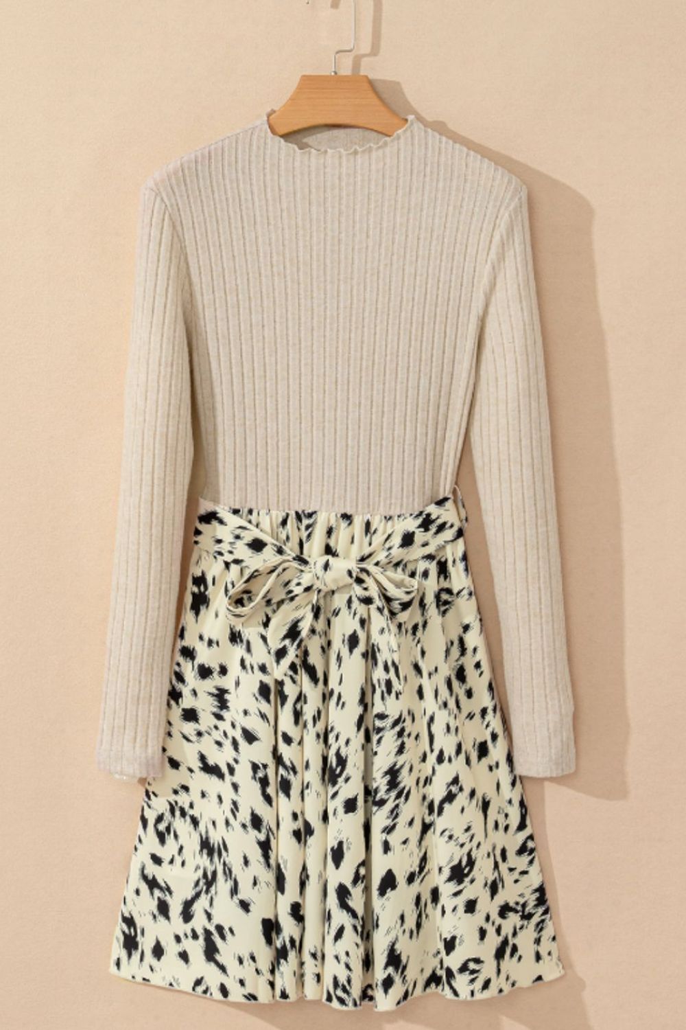 Printed Tie Waist Mock Neck Long Sleeve Dress - Classique Collection
