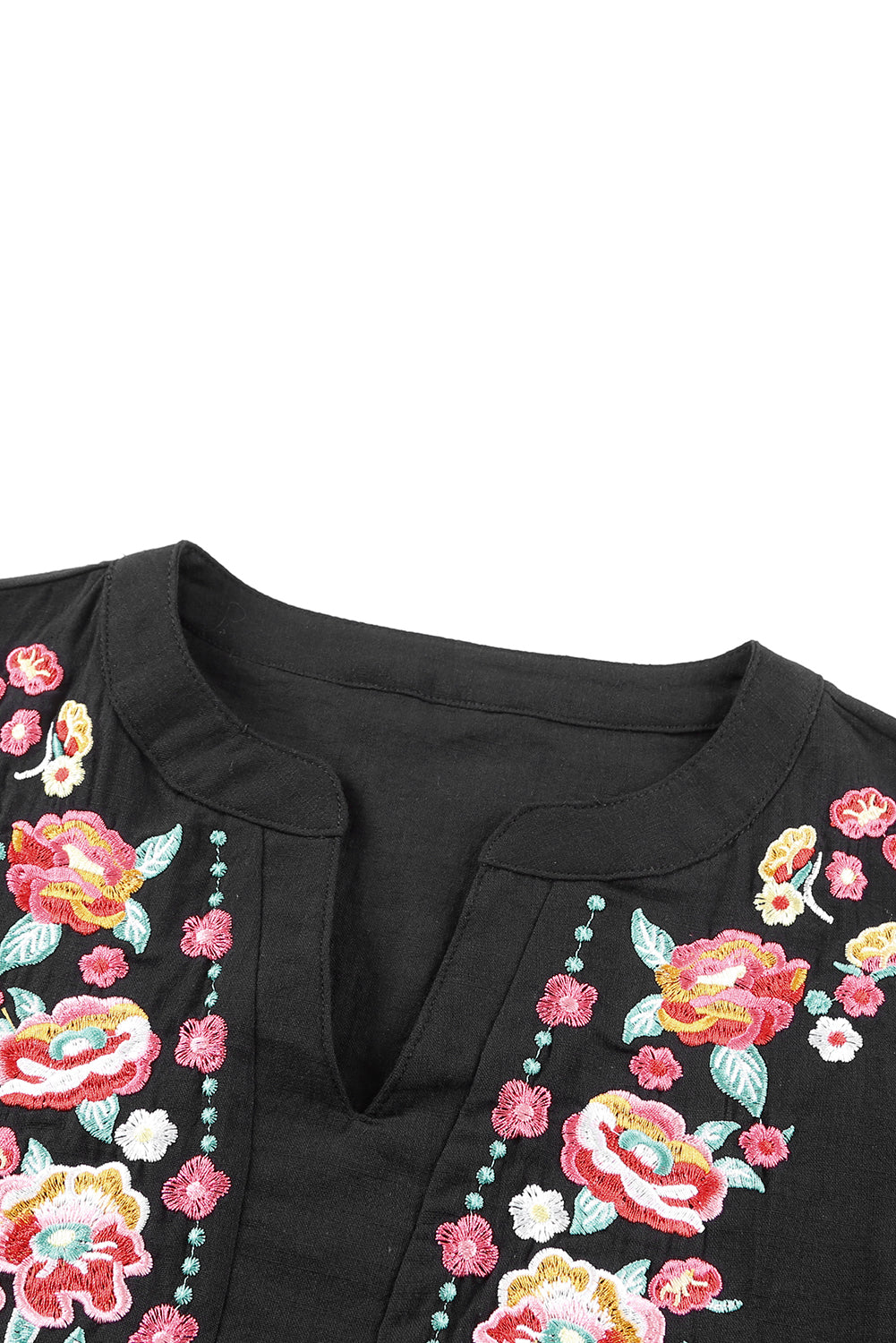 Embroidered Notched Neck Flounce Sleeve Top - Classique Collection