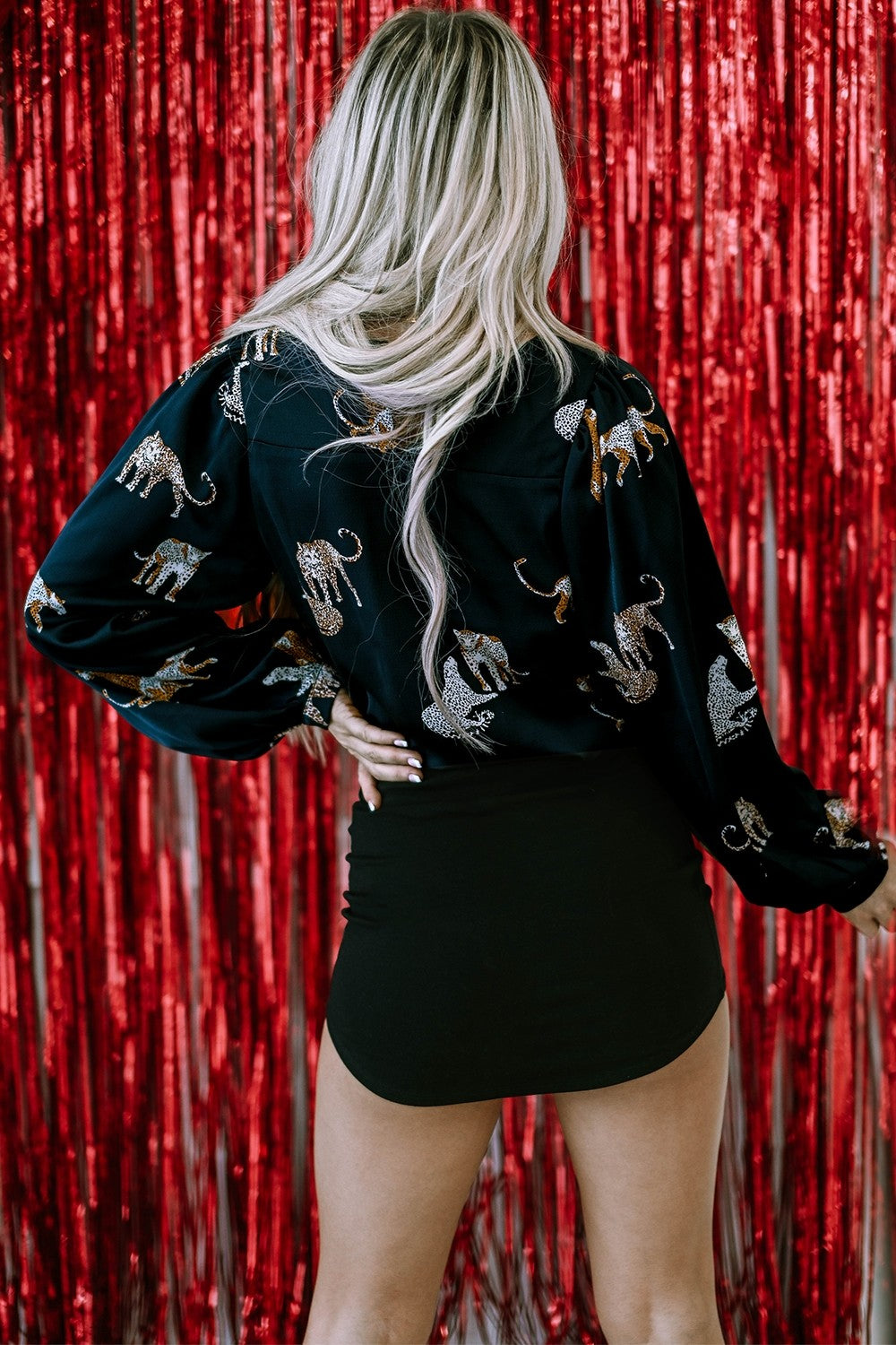 Animal Pattern Round Neck Long Sleeve Blouse - Classique Collection