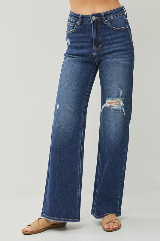 RISEN Full Size High Rise Distressed Wide Leg Jeans - Classique Collection