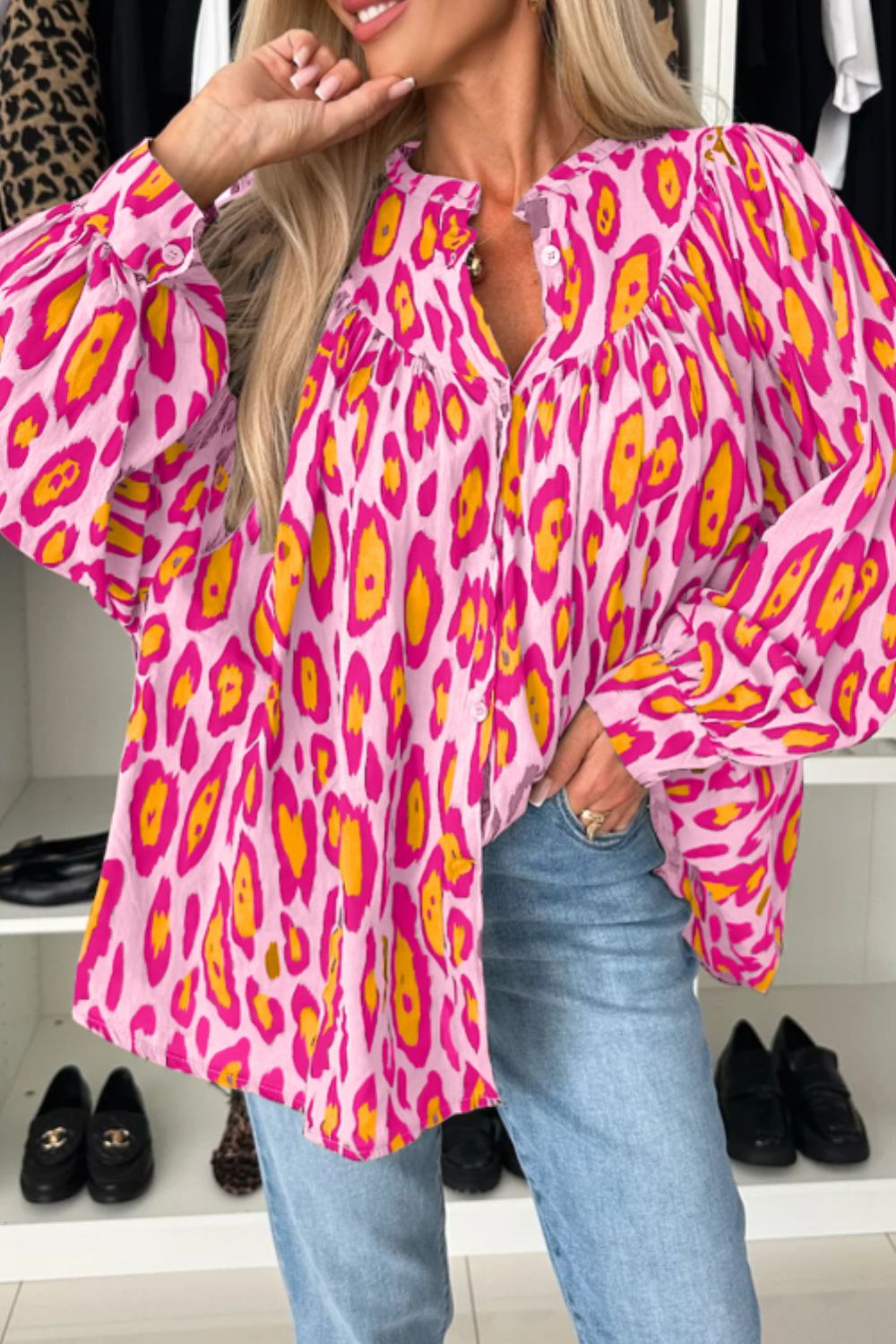 Leopard Print Button Down Long Sleeve Shirt - Classique Collection