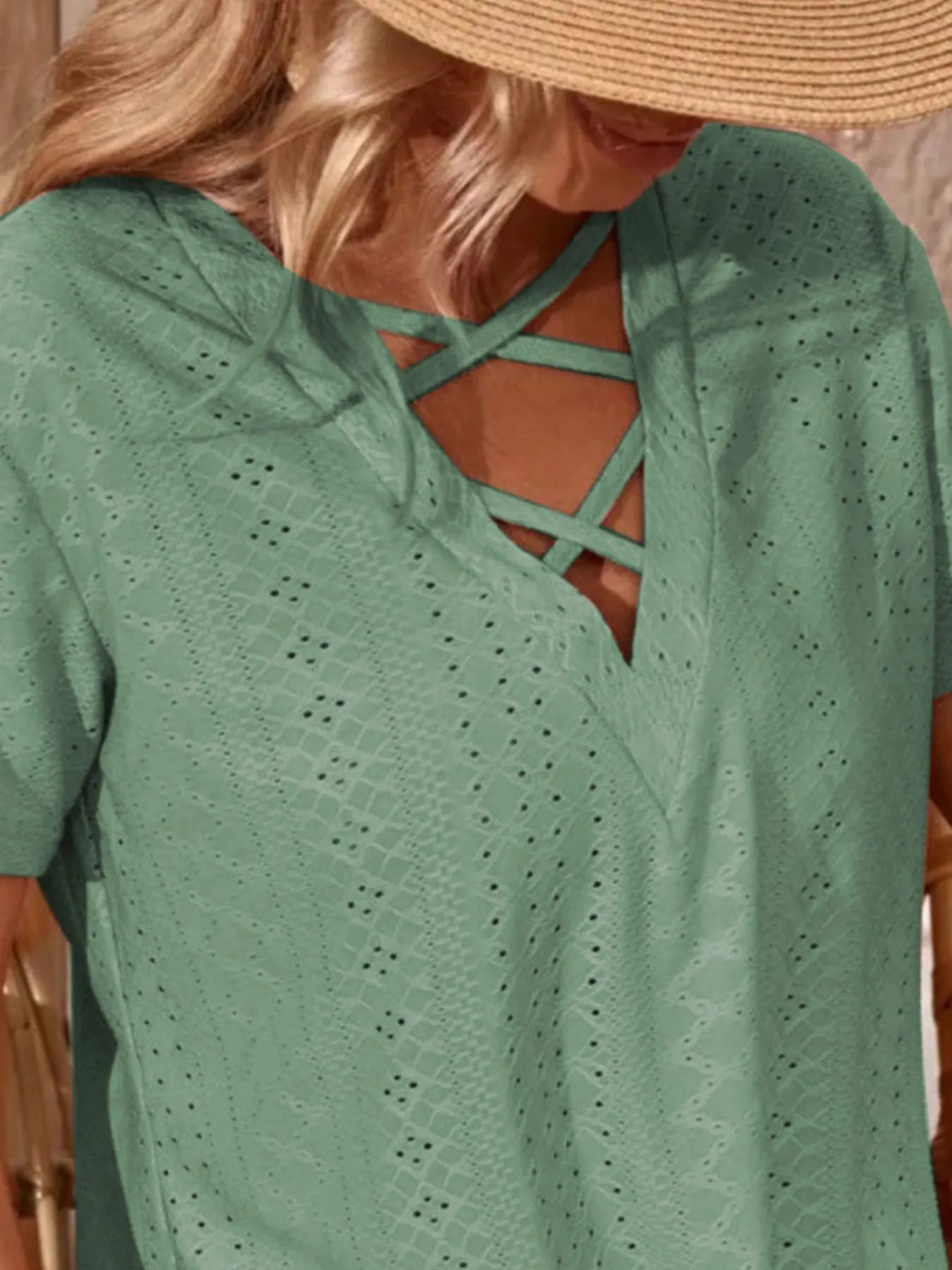 Eyelet Crisscross Short Sleeve T-Shirt