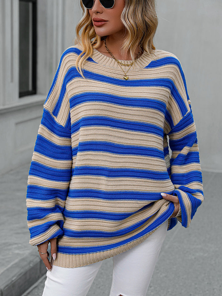 Striped Dropped Shoulder Sweater - ClassiQ