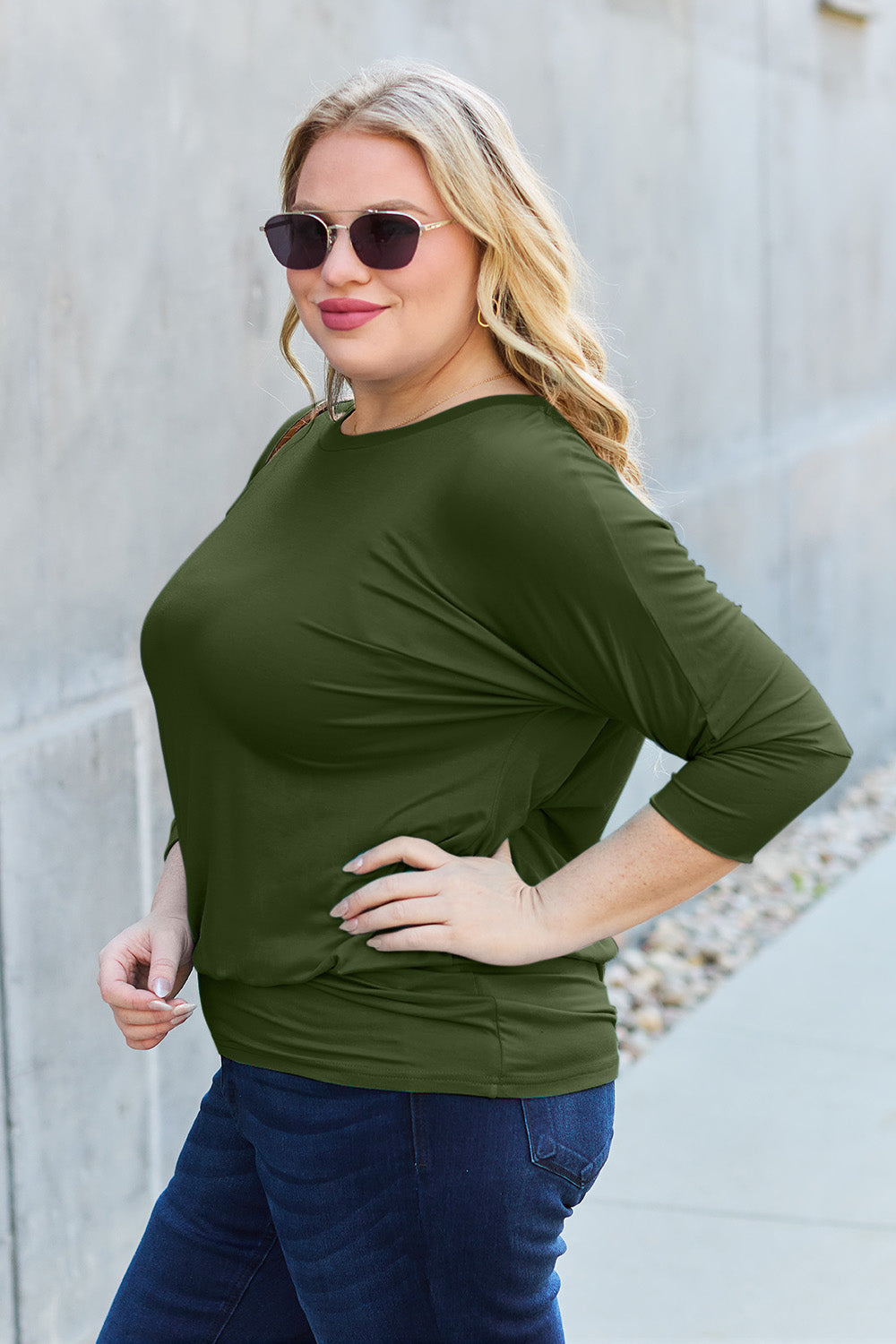 Basic Bae Full Size Round Neck Batwing Sleeve Top - Classique Collection