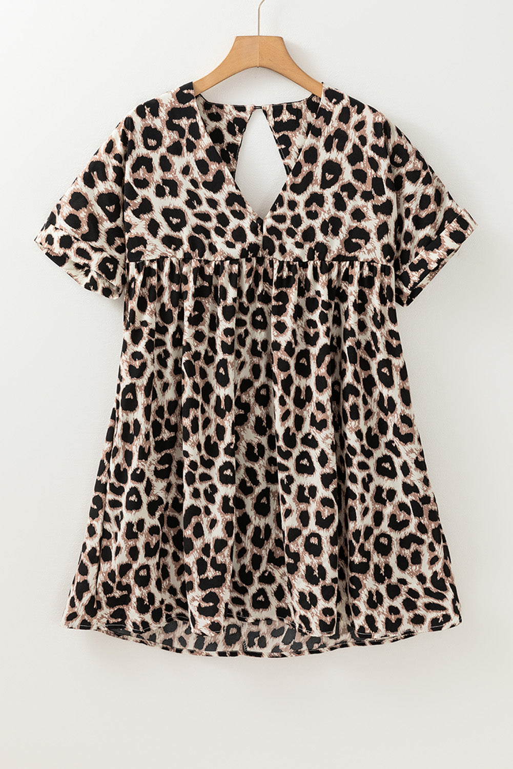 Cutout Back Leopard V-Neck Short Sleeve Mini Dress - Classique Collection