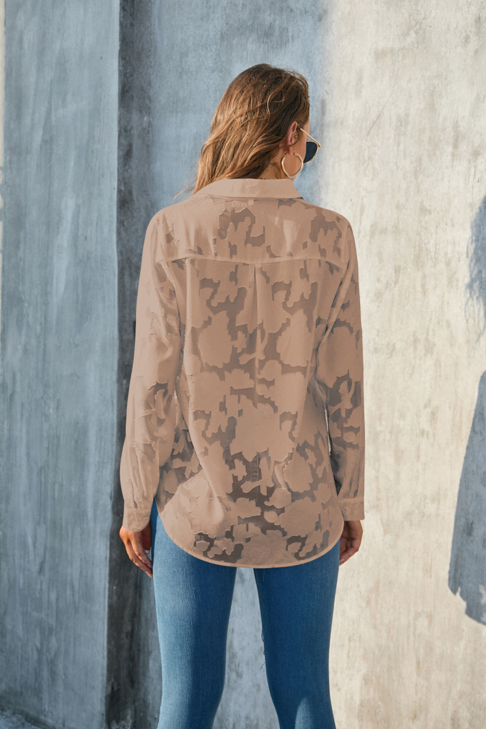 Full Size Collared Neck Long Sleeve Shirt Plus Size - Classique Collection