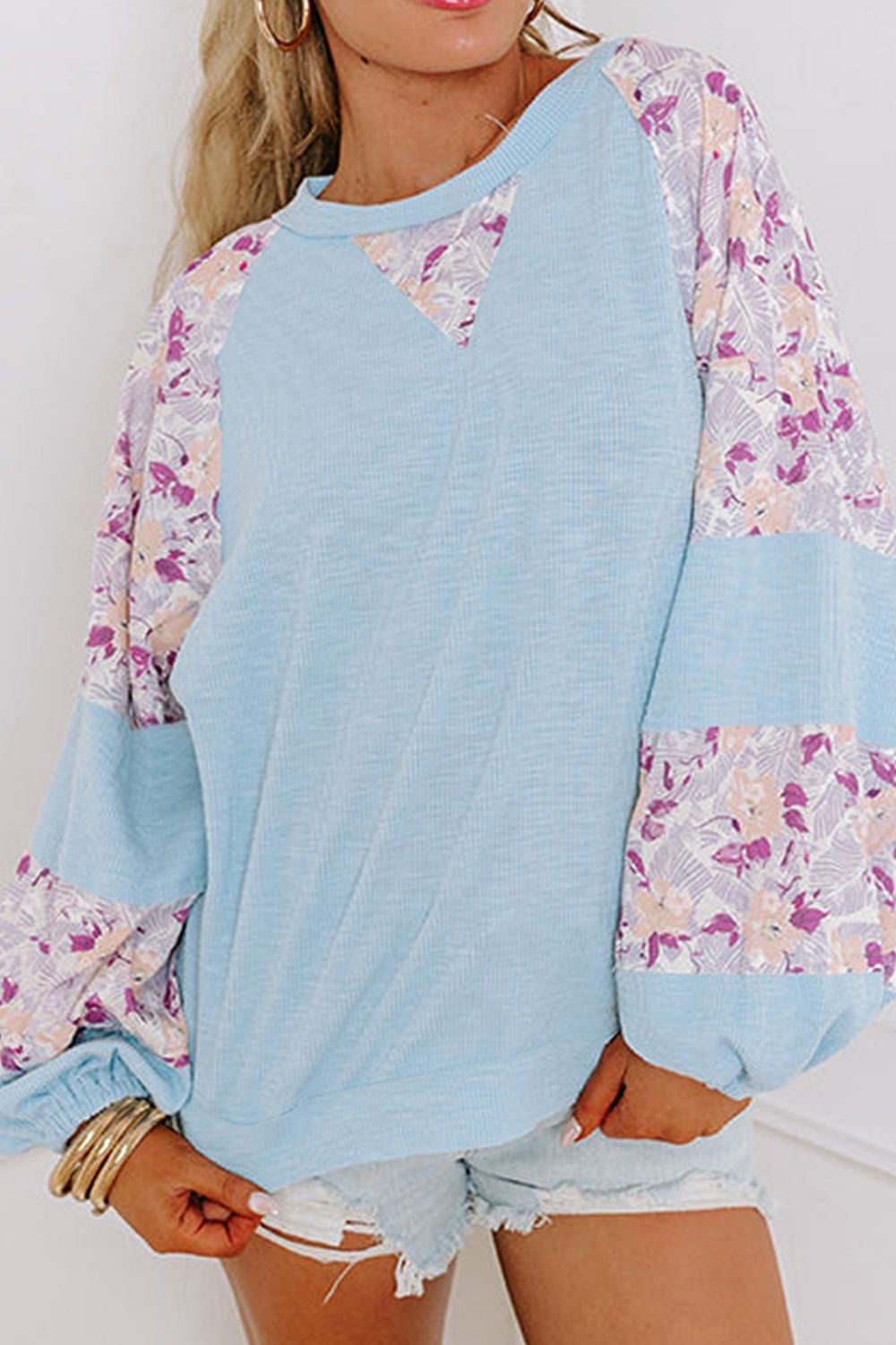 Printed Round Neck Balloon Sleeve Sweatshirt - Classique Collection