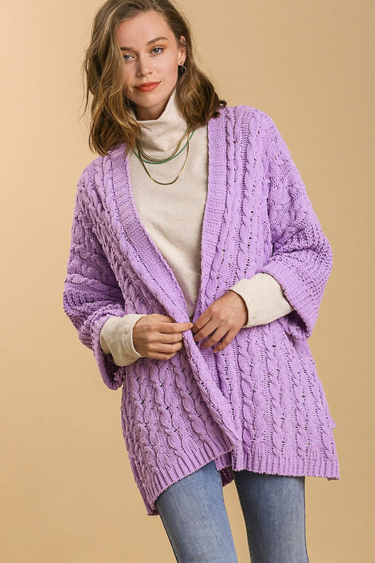 Umgee Full Size Cable Knit Open Front Long Sleeve Cardigan - Classique Collection