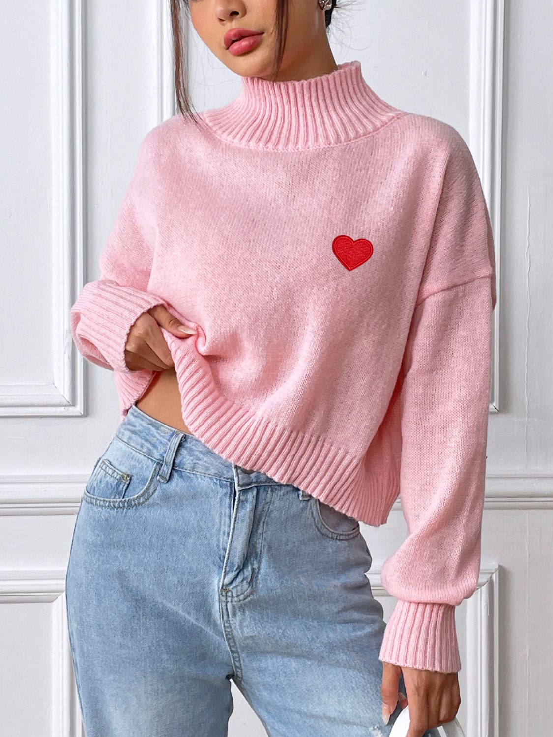 Heart Turtleneck Long Sleeve Sweater - ClassiQ