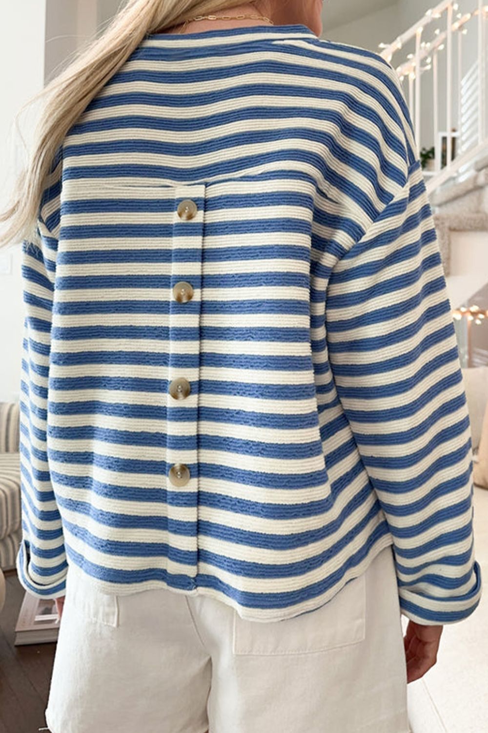 Stripe Chest Pocket Notched Top - Classique Collection