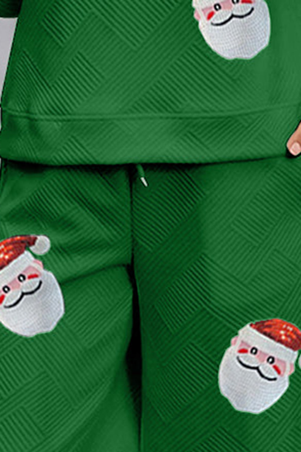 Santa Sequin Round Neck Top and Pants Set - ClassiQ