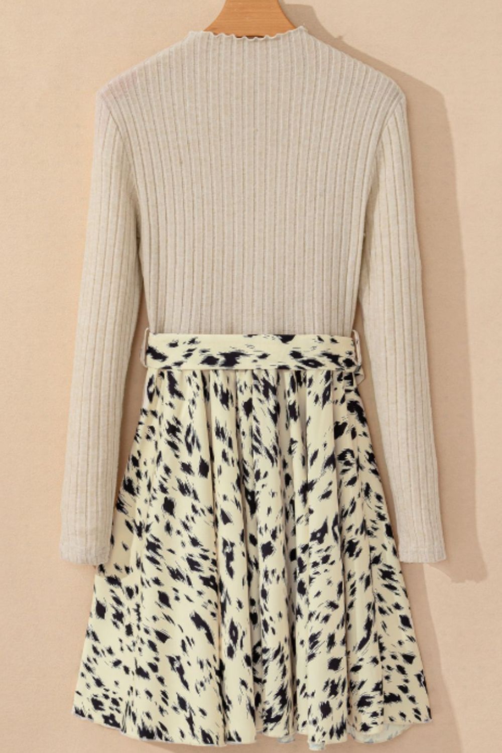 Printed Tie Waist Mock Neck Long Sleeve Dress - Classique Collection