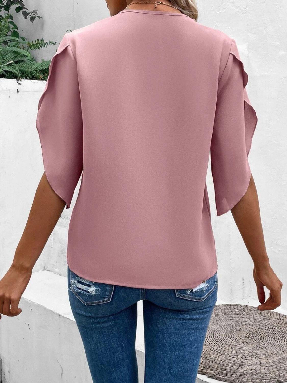 Lace Detail V-Neck Half Sleeve Blouse - Classique Collection