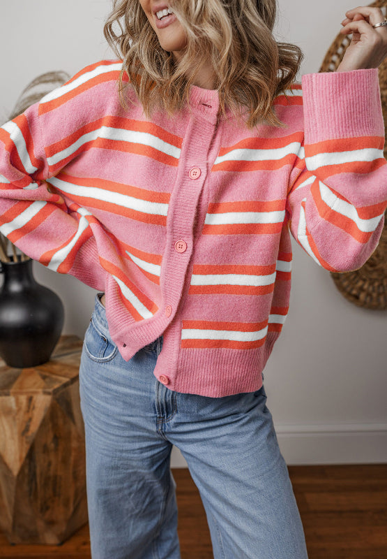 Striped Button Down Long Sleeve Cardigan - Classique Collection