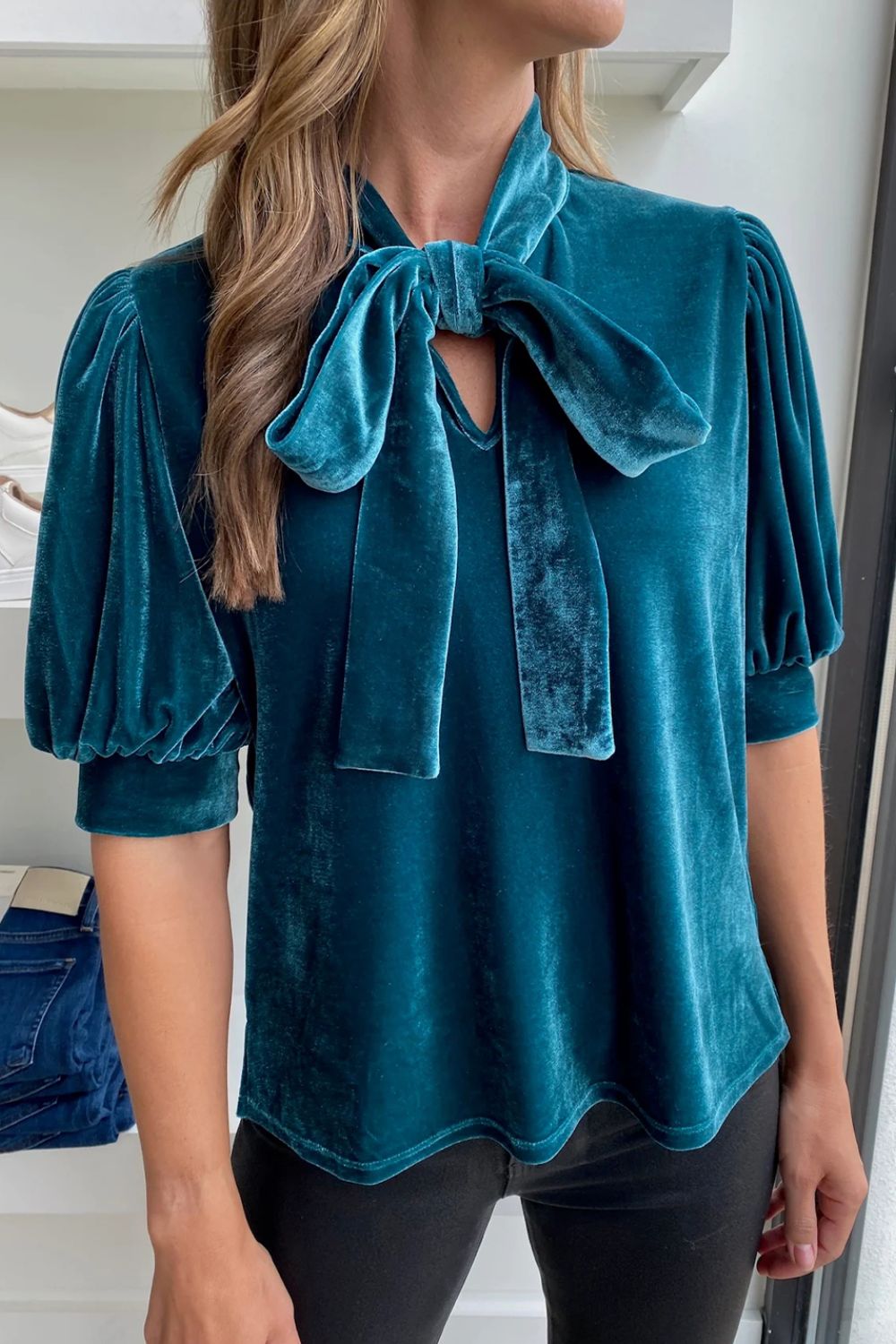 Tie Neck Half Sleeve Blouse - Classique Collection