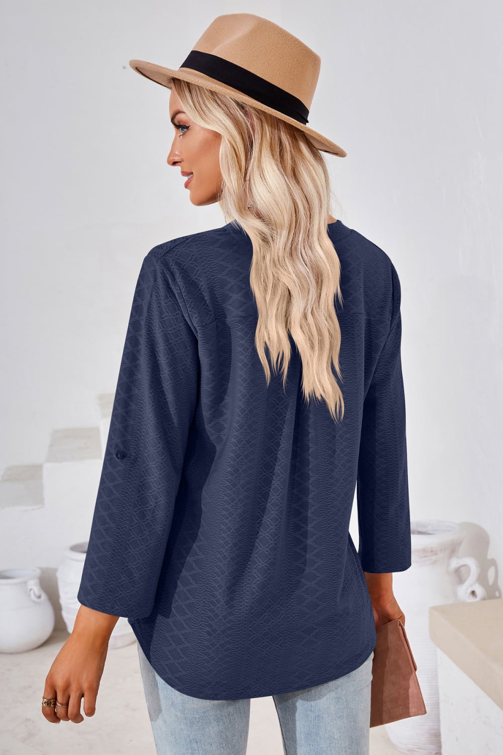 V-Neck Roll-Tap Sleeve Blouse - Classique Collection