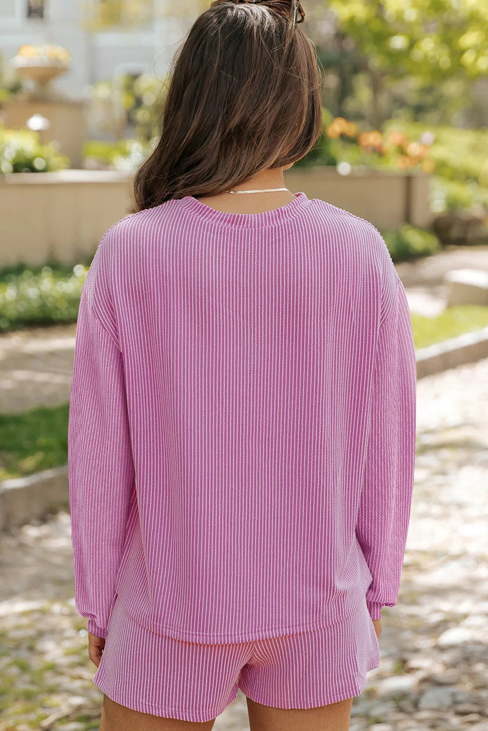 Round Neck Long Sleeve Top and Shorts Set - ClassiQ
