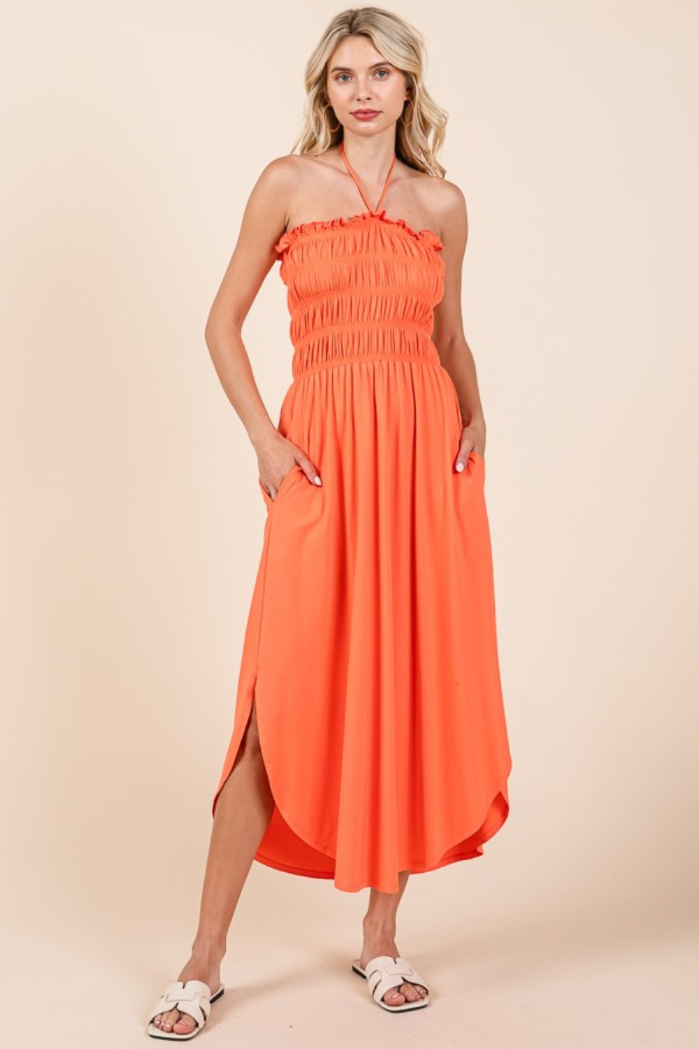 Culture Code Tie Back Shirring Dress with Pockets - Classique Collection