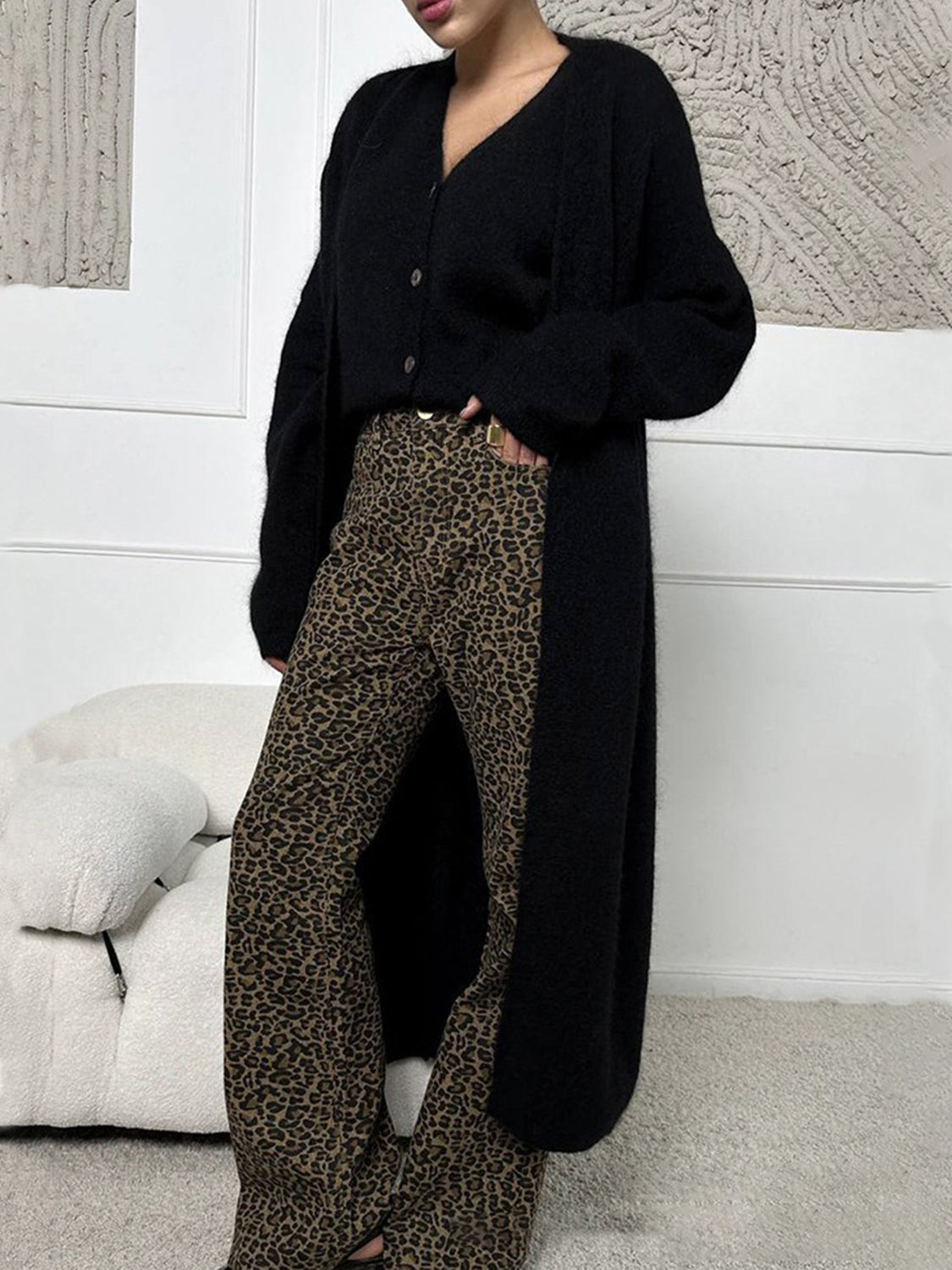 Fuzzy Open Front Solid Color Cardigan - Classique Collection