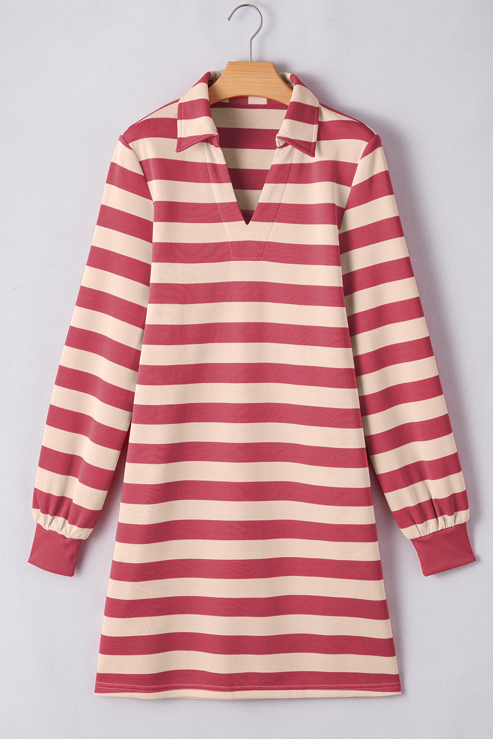 Contrast Striped Johnny Collar Long Sleeve Mini Dress - Classique Collection
