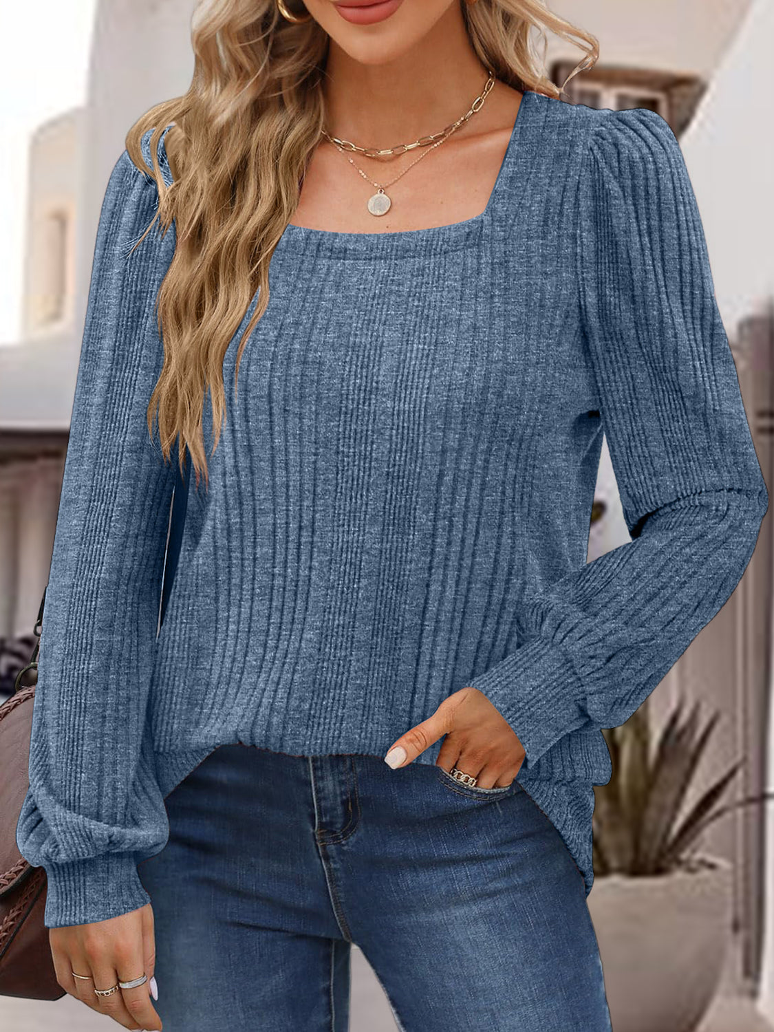 Square Neck Long Sleeve Top - Classique Collection