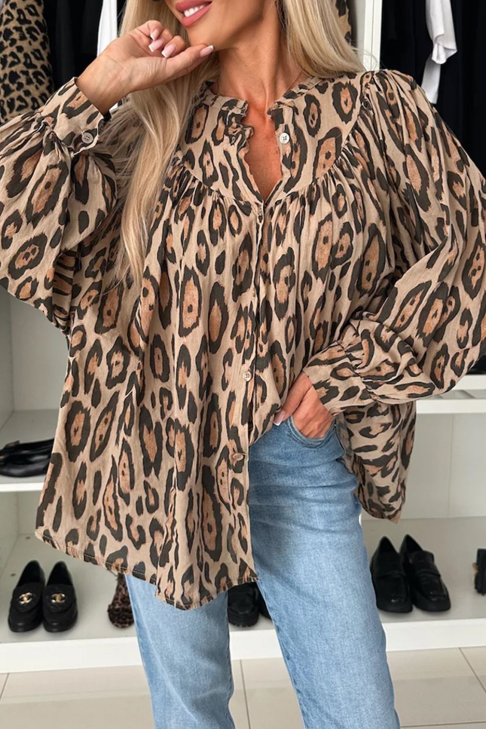 Leopard Print Button Down Long Sleeve Shirt - Classique Collection