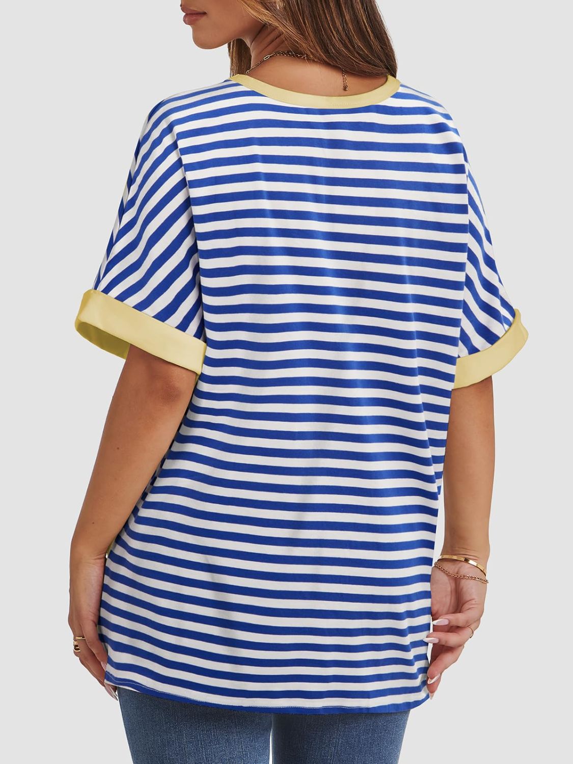 Contrast Striped Round Neck Half Sleeve T-Shirt - Classique Collection