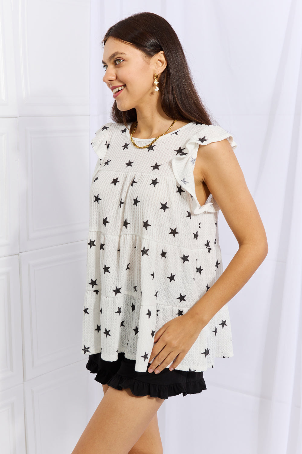 Heimish Shine Bright Full Size Butterfly Sleeve Star Print Top - Classique Collection