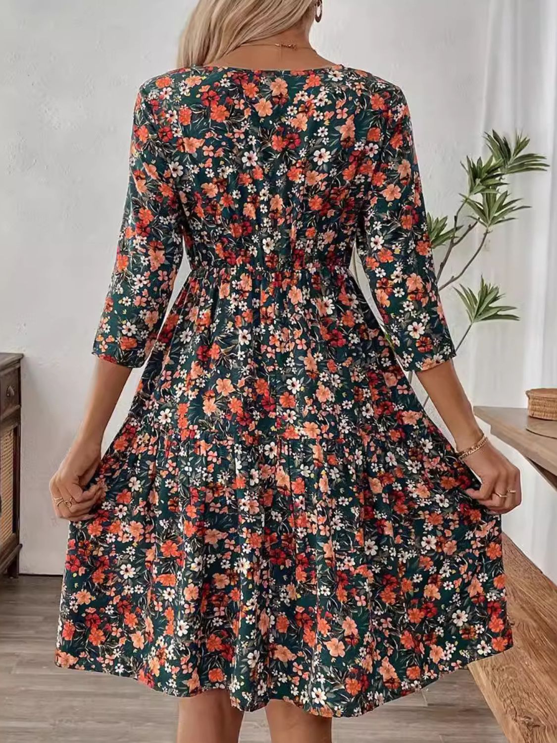 Frill Floral Round Neck Dress - Classique Collection