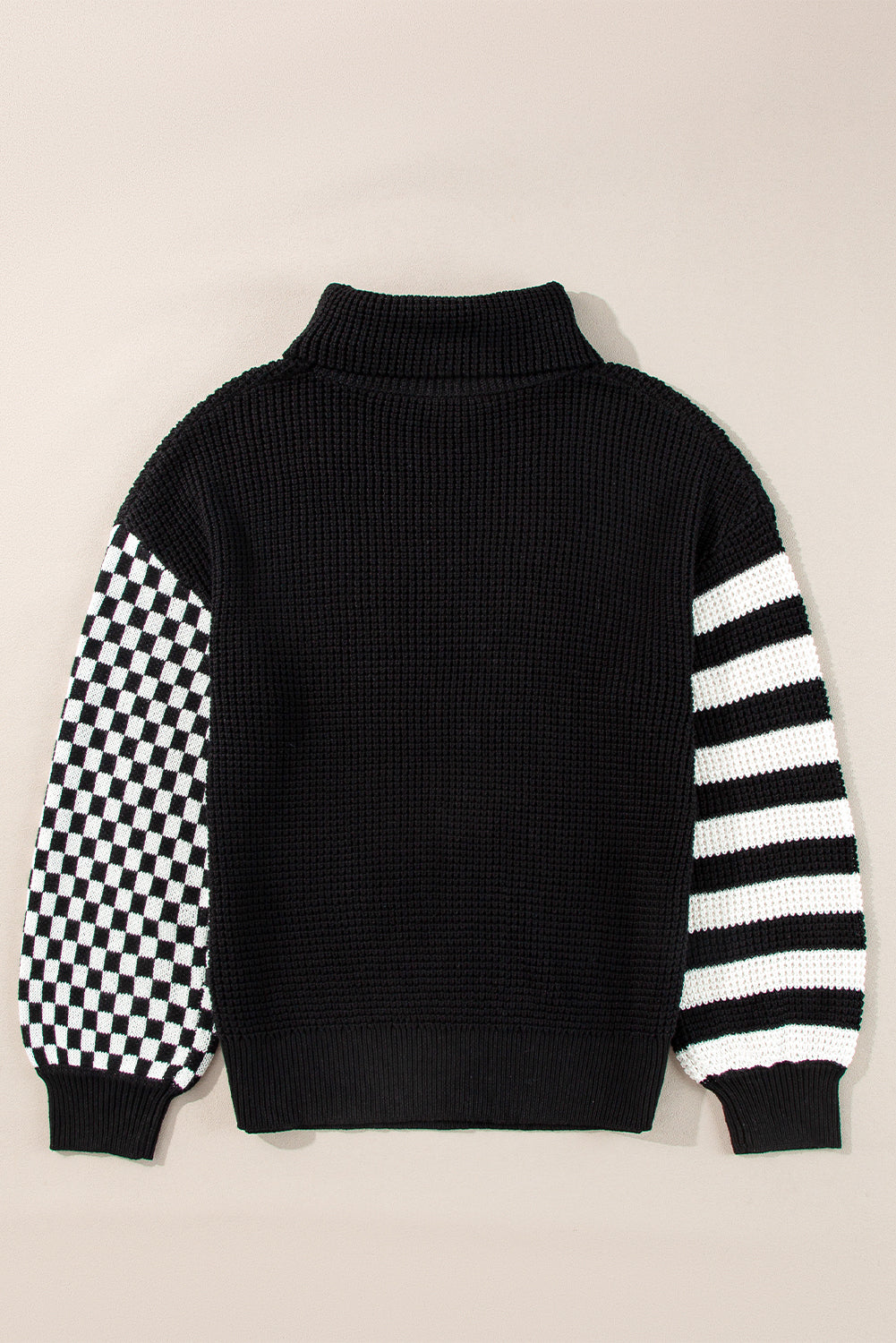 Striped & Checkered Turtleneck Dropped Shoulder Sweater - ClassiQ