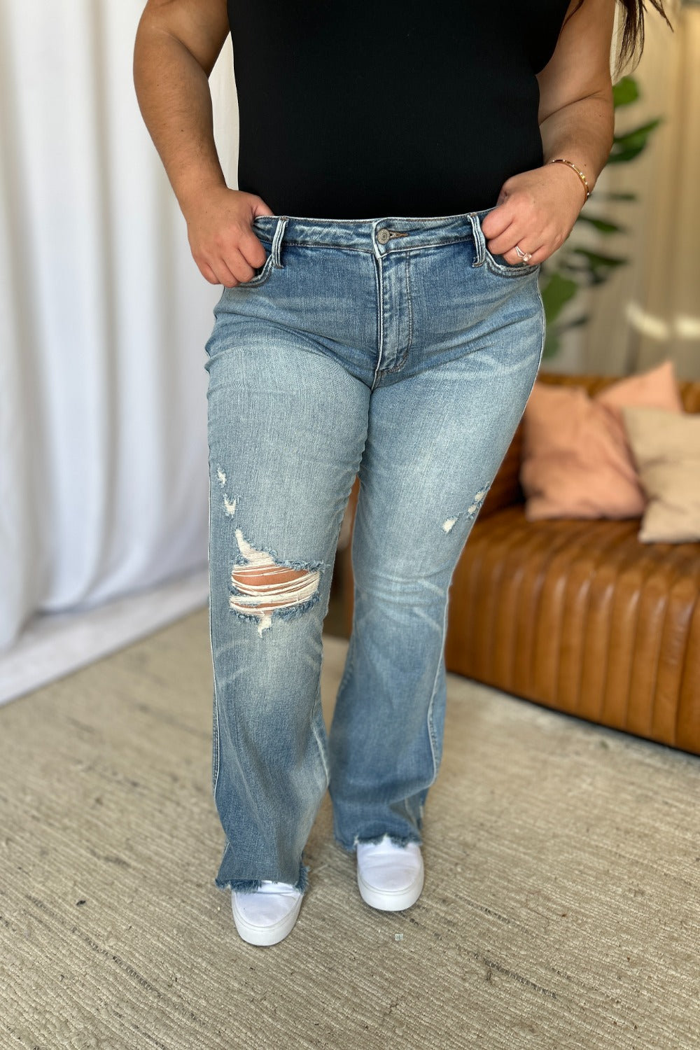 Judy Blue Full Size Medium Rise Tummy Control Destroy Flare - Classique Collection