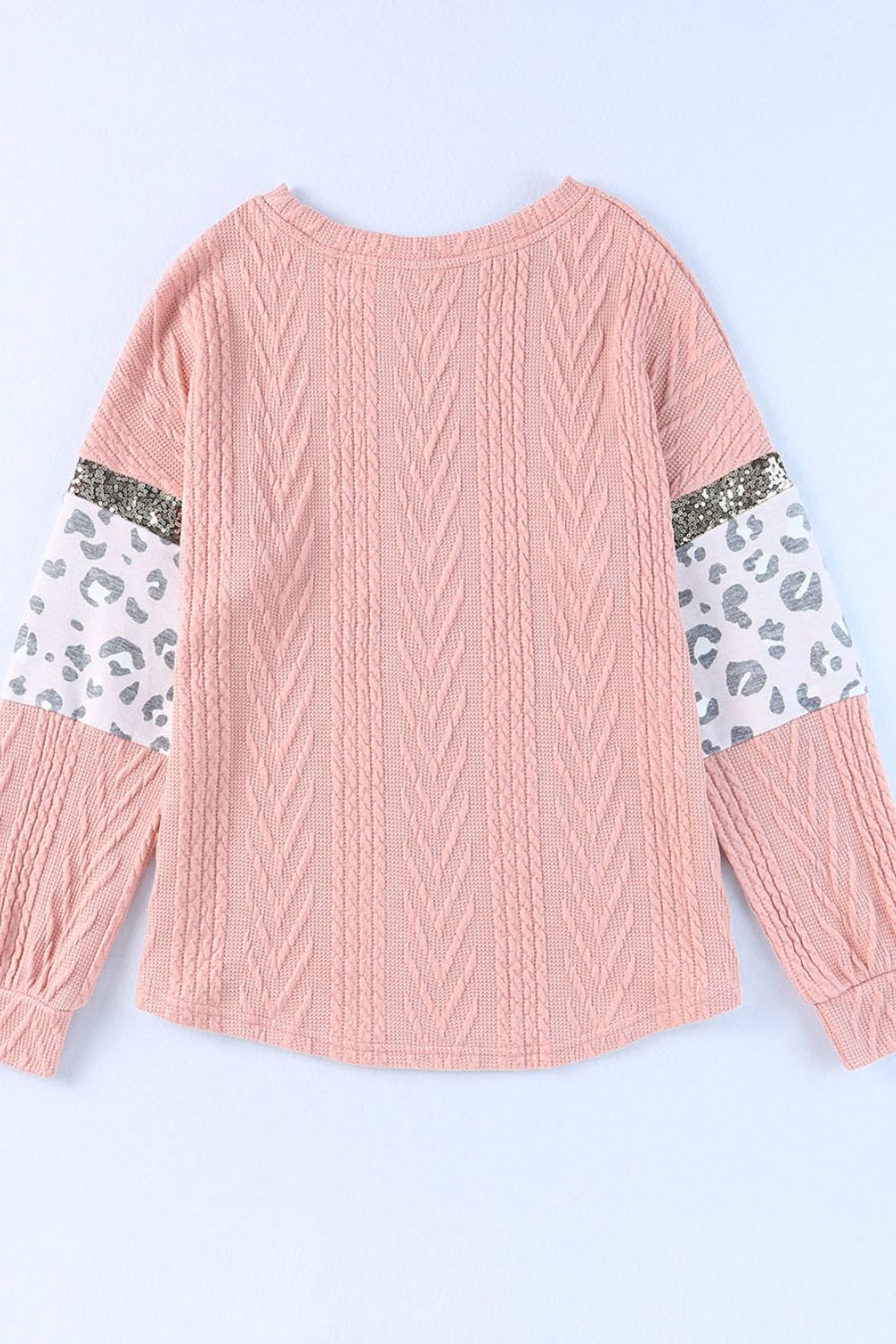 Sequin Leopard Round Neck Long Sleeve Sweater - Classique Collection