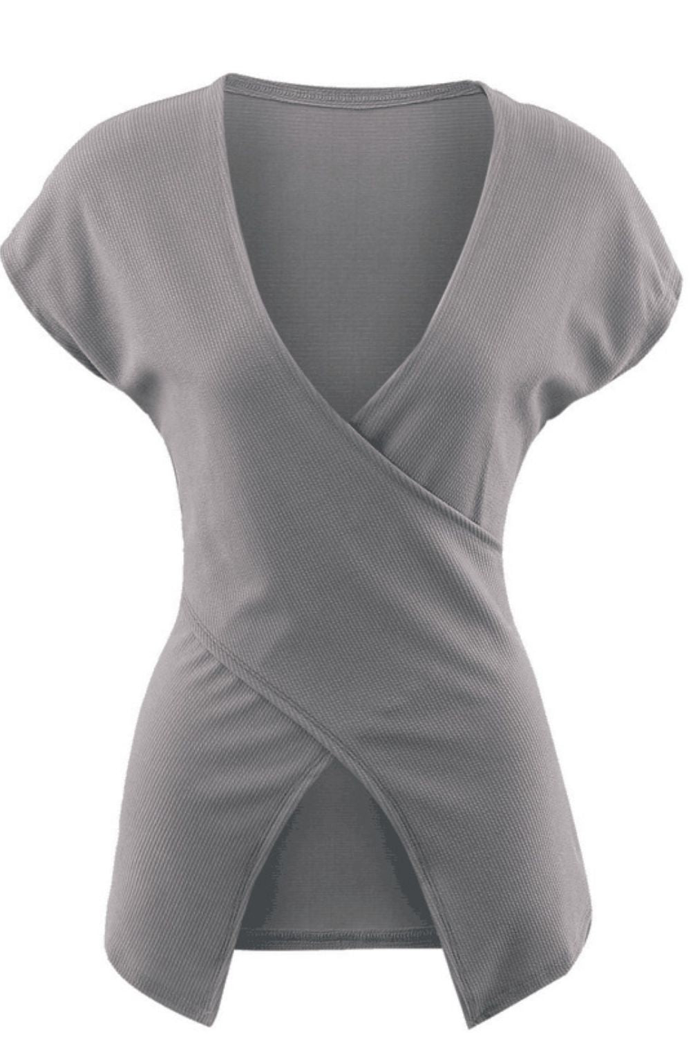 Ivy Lane Ribbed Surplice Neck Slit Top - Classique Collection