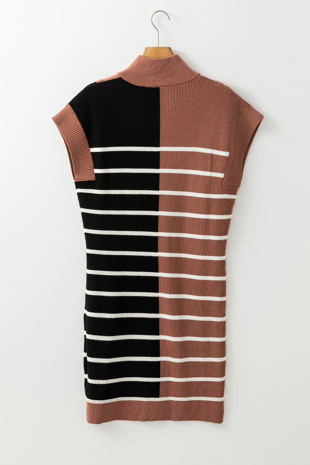 Striped Quarter Zip Cap Sleeve Sweater Dress - ClassiQ