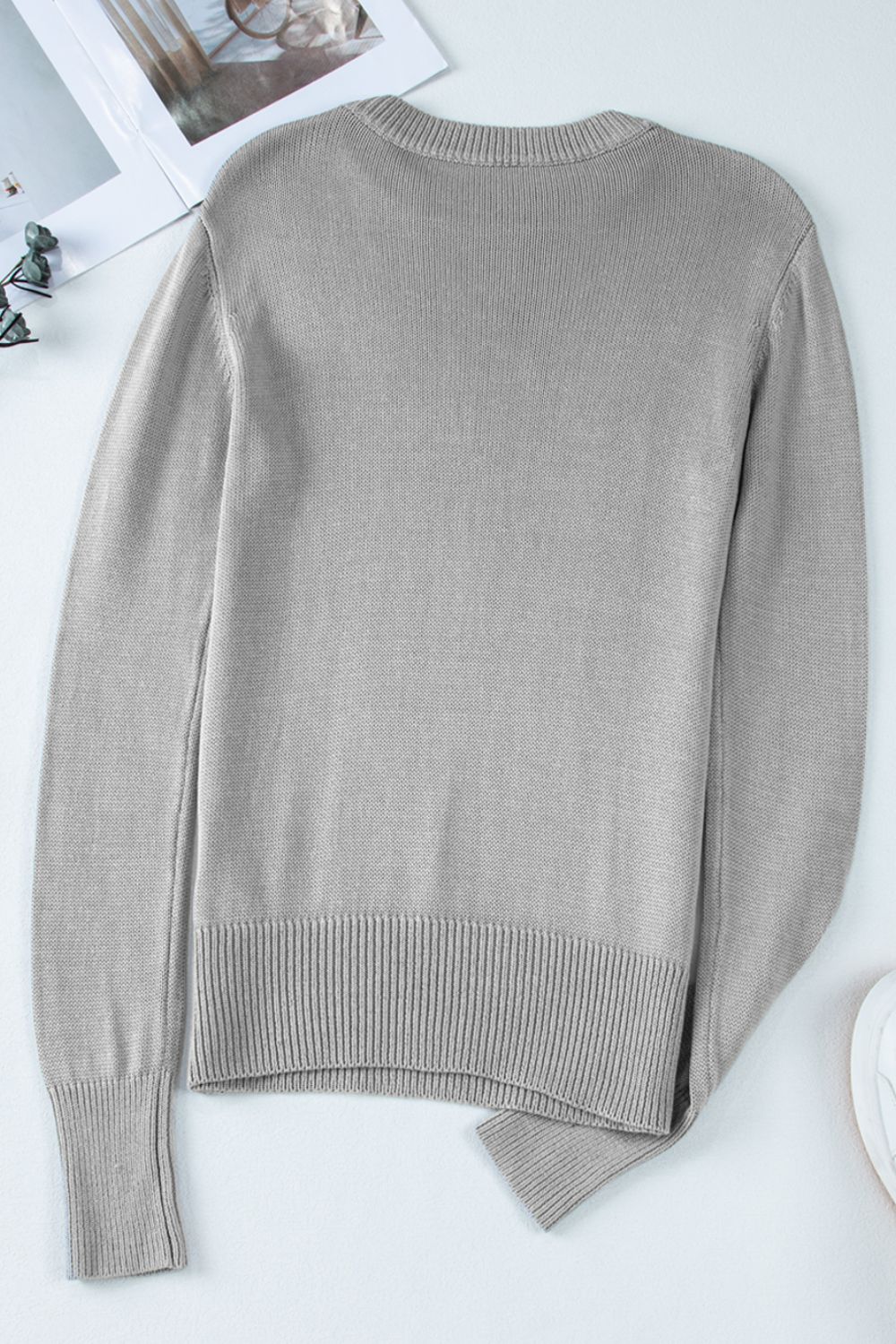 Ribbed Hem Round Neck Long Sleeve Sweater - Classique Collection