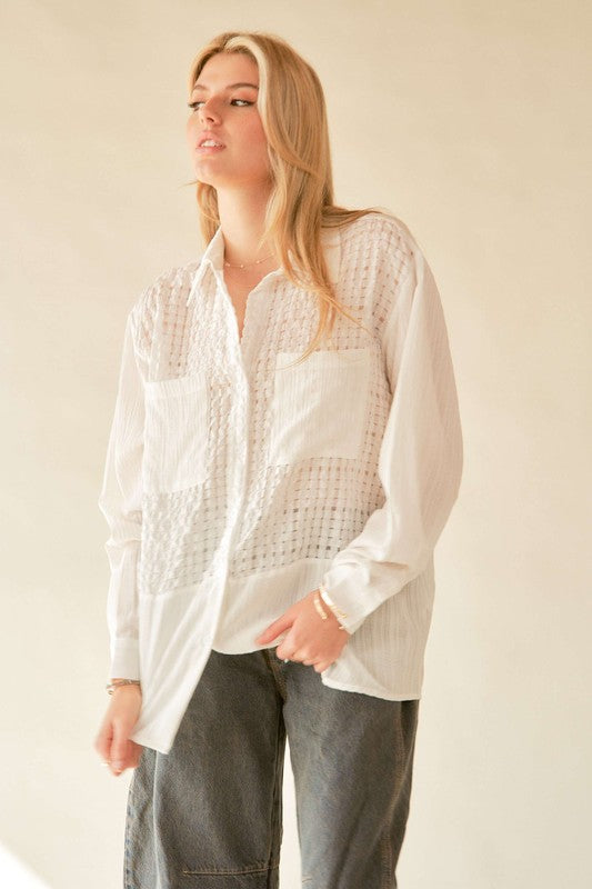 Davi & Dani Crinkled Jacquard Button Down Shirt - Classique Collection