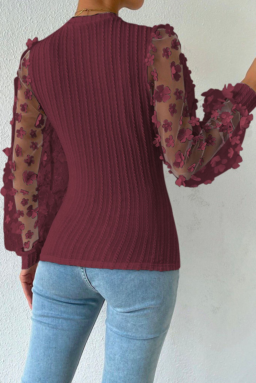 Textured Applique Long Sleeve Blouse - Classique Collection