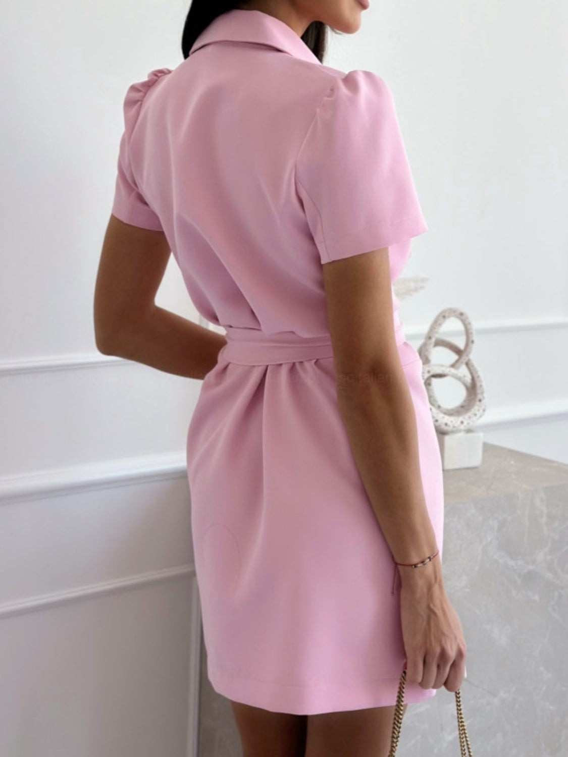 Short Sleeve Tie Waist Mini Dress - Classique Collection