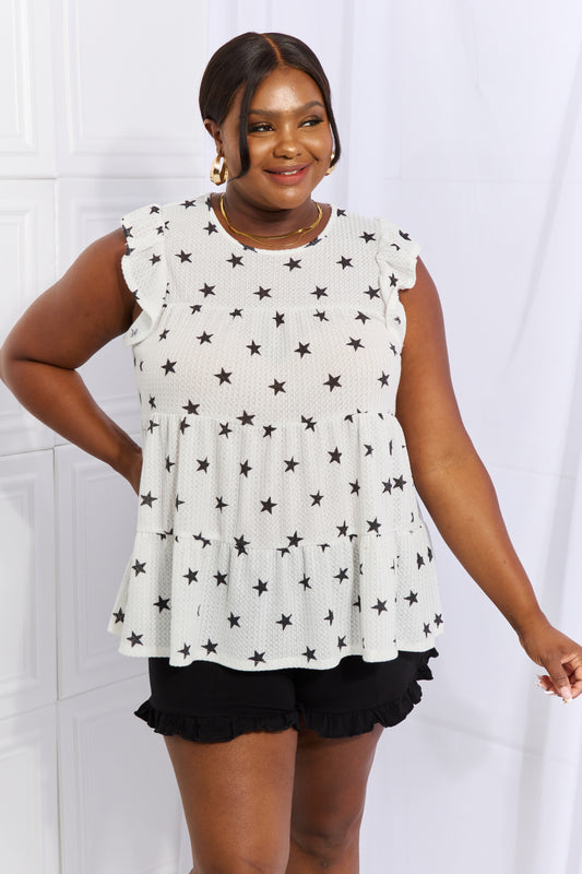Heimish Shine Bright Full Size Butterfly Sleeve Star Print Top - Classique Collection