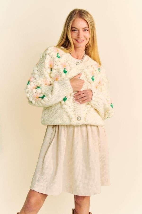 Davi & Dani Floral Pattern Button Down Cardigan - Classique Collection