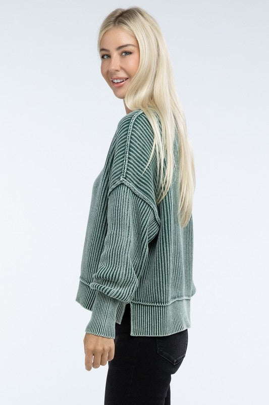 Washed Side Slit Oversized Cropped Sweater - Classique Collection