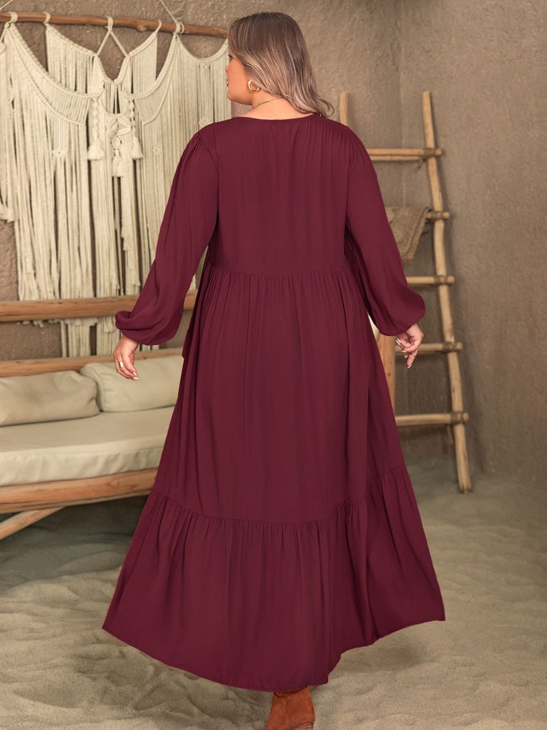 Plus Size Ruffled V-Neck Long Sleeve Dress - Classique Collection