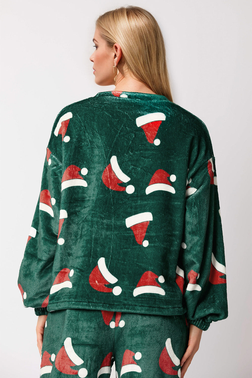 Christmas Hat Pattern Round Neck Long Sleeve Top and Pants Set - ClassiQ