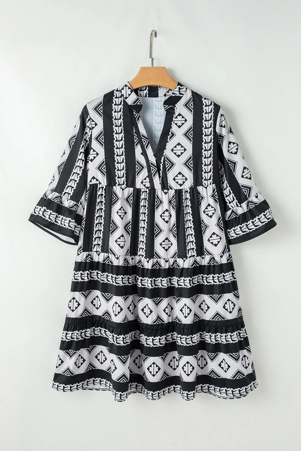Tiered Printed Notched Half Sleeve Dress - Classique Collection