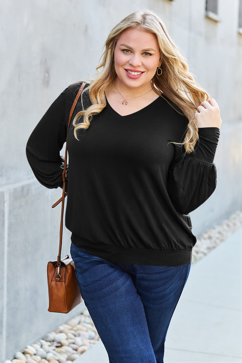 Basic Bae Full Size V-Neck Lantern Sleeve Top - Classique Collection