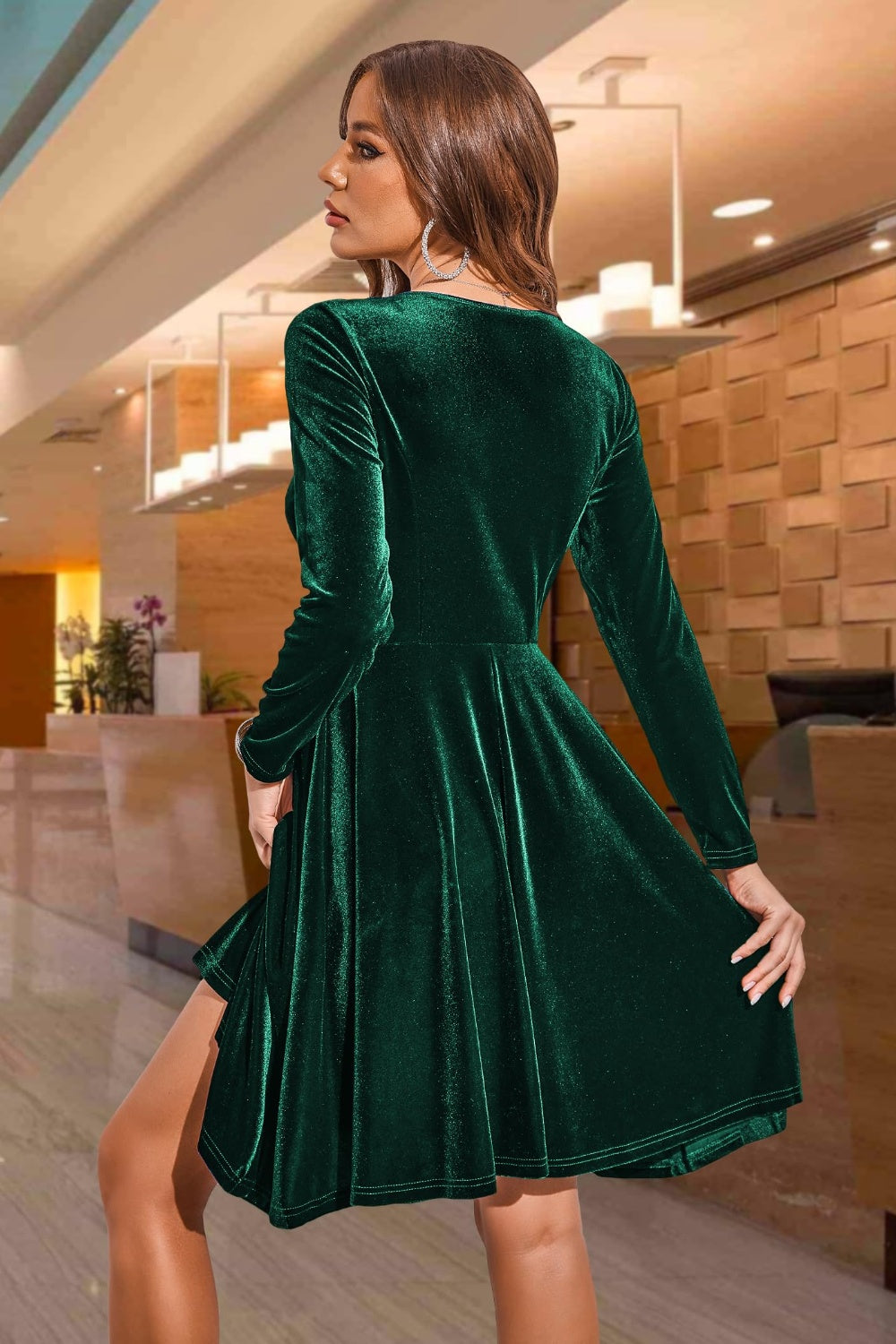 Round Neck Long Sleeve Knee Length Dress - Classique Collection