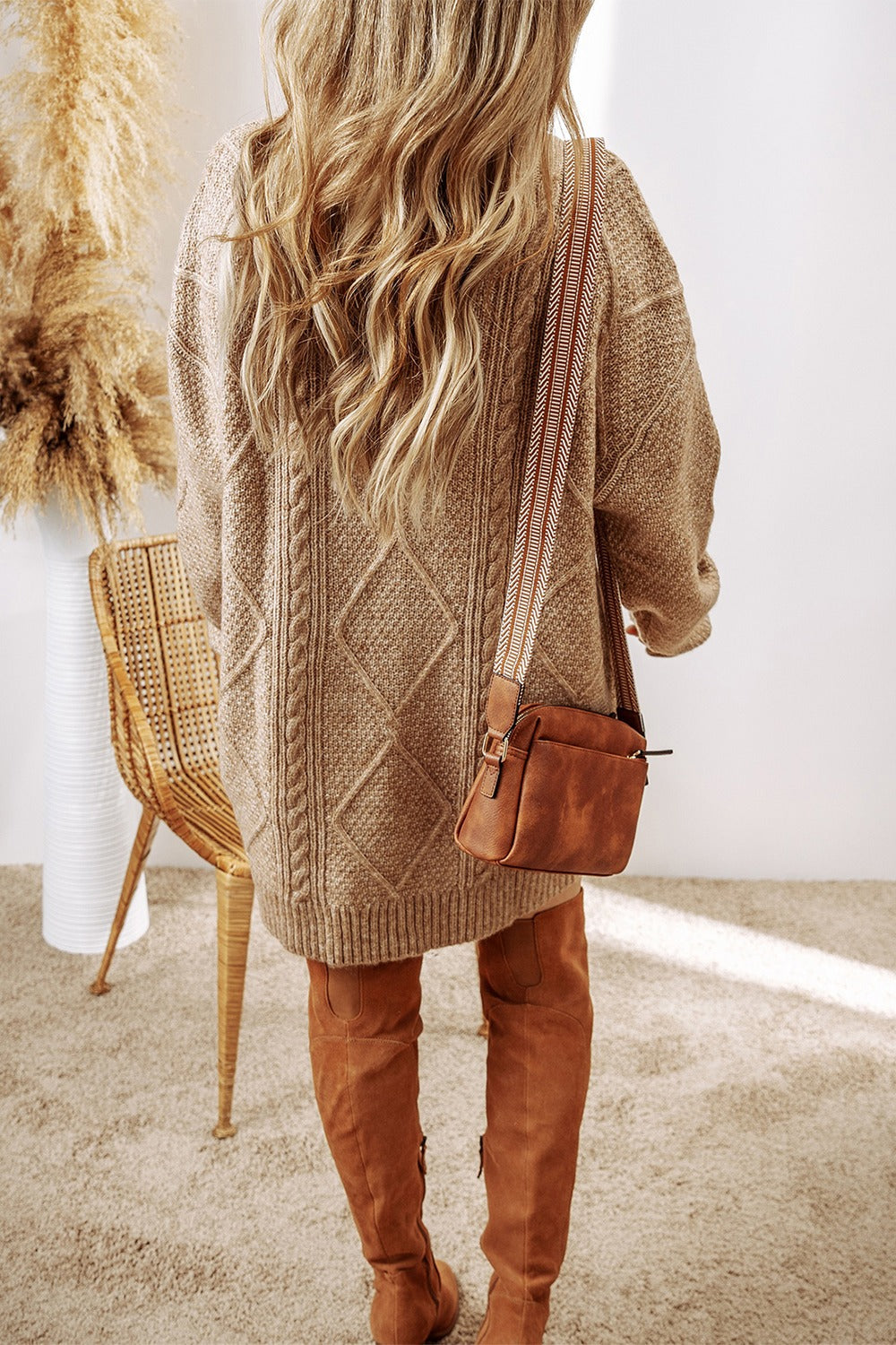 Cable-Knit Round Neck Sweater Dress - Classique Collection